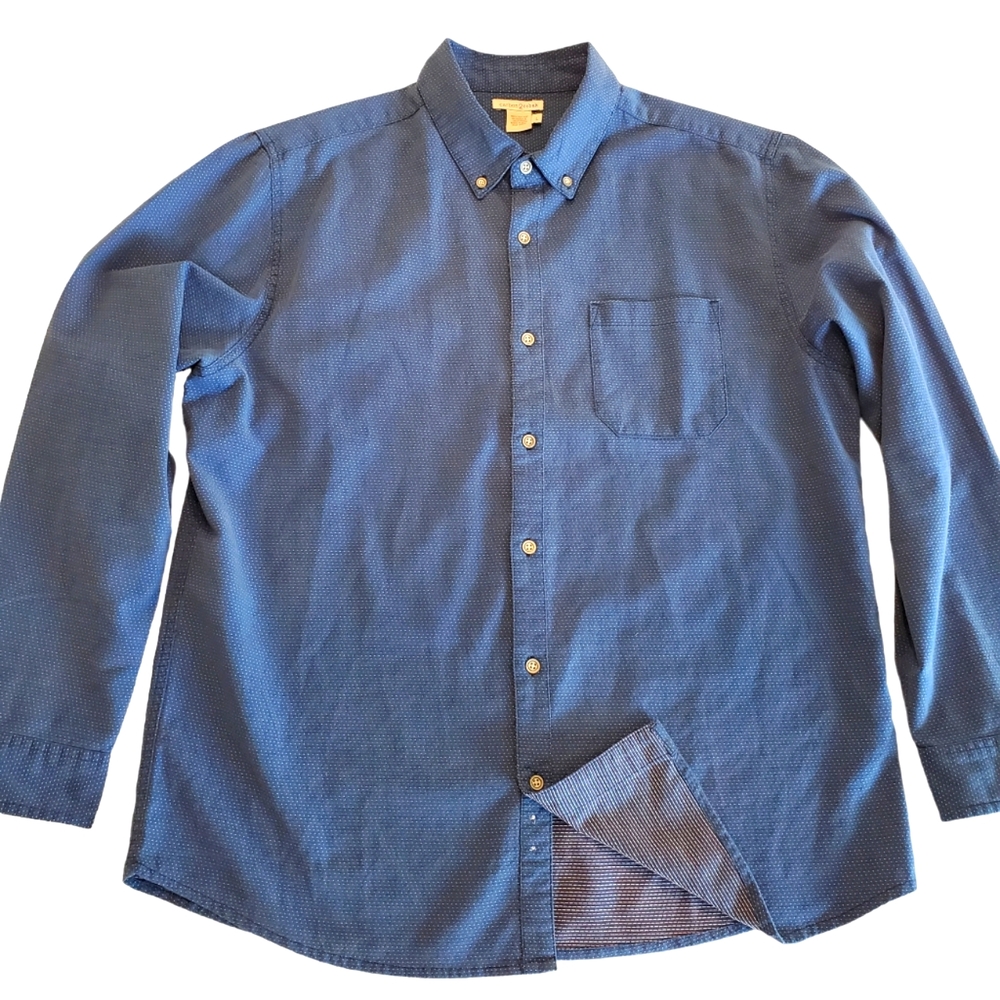 Carbon 2 Cobalt Men's Shirt Long Sleeve Button Double Fabric Shine Thru Cotton L